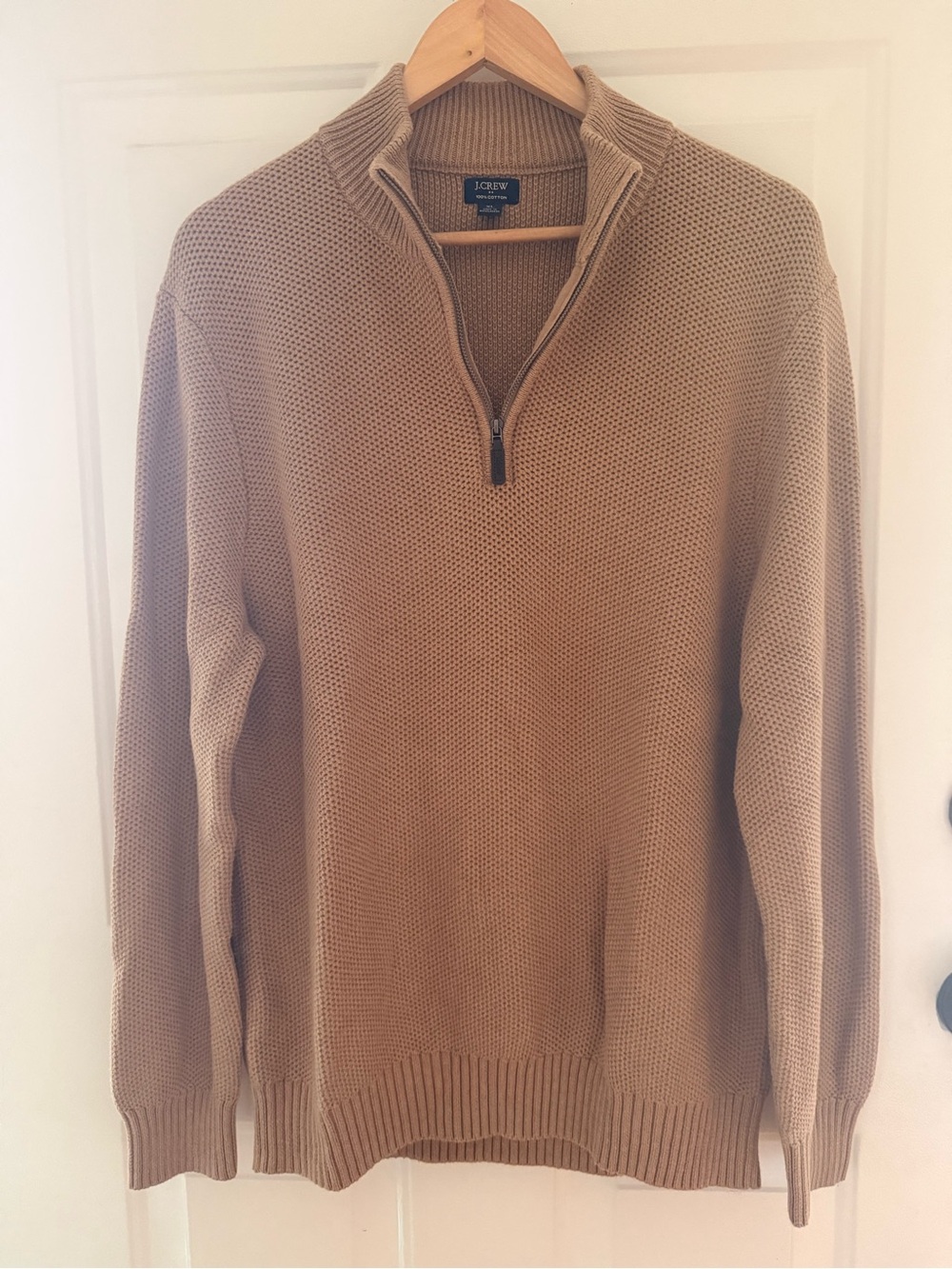J. Crew Men’s 1/4 Zip-Neck Cotton Sweater in Tan / Camel